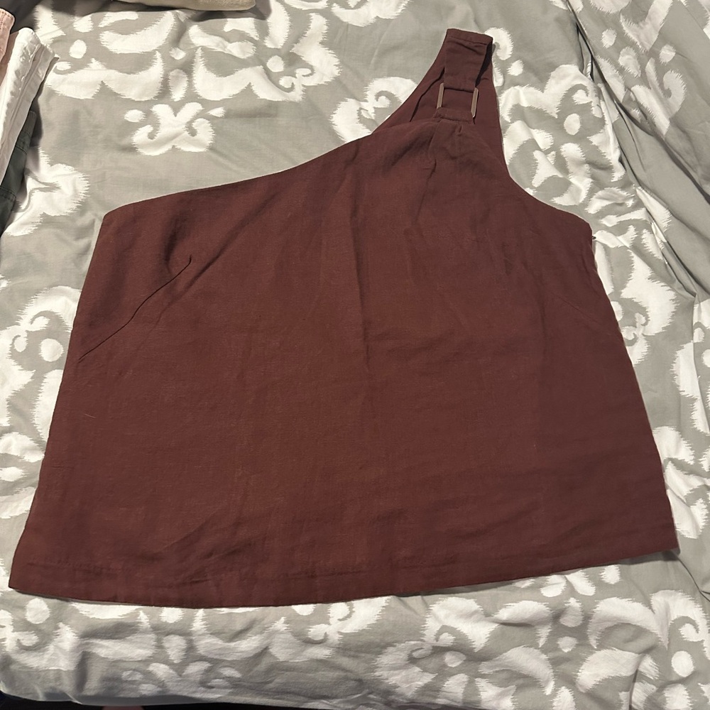 Ann Taylor: One-Shoulder Brown Top